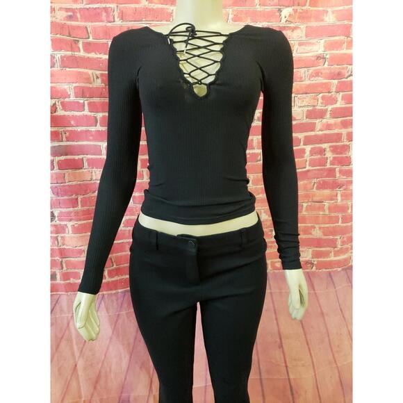 Sweaters - Kyna Collection Designed in Paris Black Ribbed Women's Top Sweater Sz Small #1